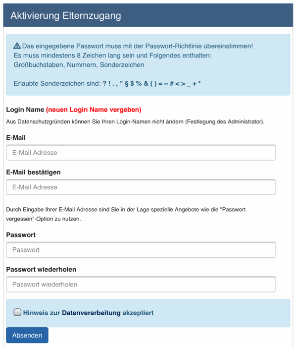 Aktivierung Elternzugang